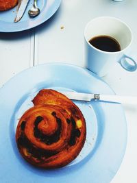 High angle view of breakfast served on table