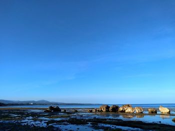 Scenic view of sea against blue sky