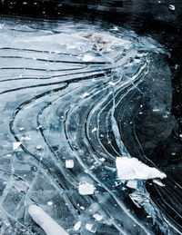 High angle view of frozen lake