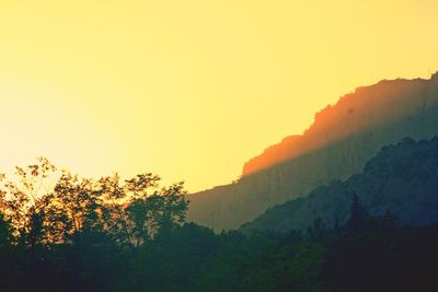 Scenic view of mountains during sunset