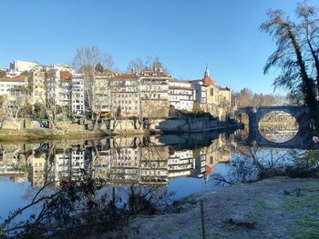 View of buildings against clear sky