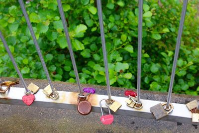 High angle view of clothes hanging on clothesline