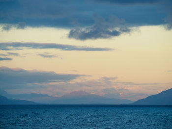 Scenic view of sea against sky at sunset