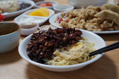 Close-up of breakfast served on table