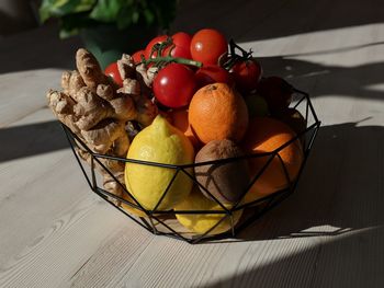 High angle view of fruits on table