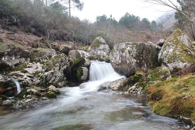 Scenic view of river flowing through rocks