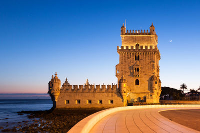 View of historical building against clear blue sky