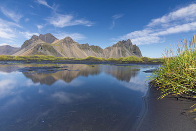 Panoramic view of lake against cloudy sky