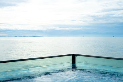 Scenic view of swimming pool by sea against sky