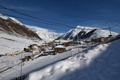 Winter in ushguli in the caucasus mountains in samegrelo-zemo svaneti region, georgia