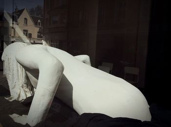 Close-up of sculpture against building