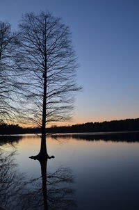Scenic view of calm lake at sunset