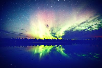 Scenic view of calm lake at night