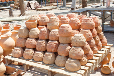 High angle view of stacked for sale at market stall