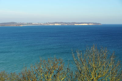 Scenic view of sea against clear sky