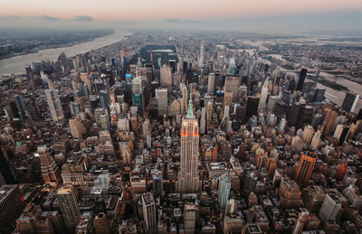 High angle view of buildings in city