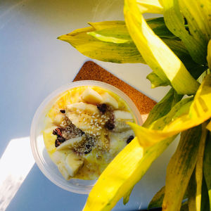 High angle view of fruit salad in bowl