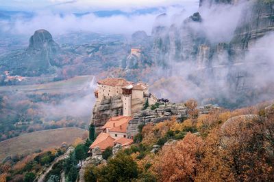 High angle view of buildings on mountain