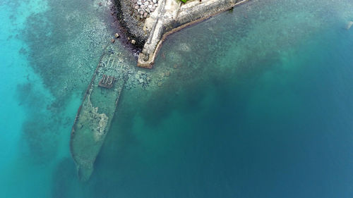 High angle view of boat in sea