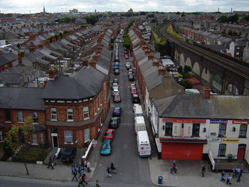 High angle view of city street