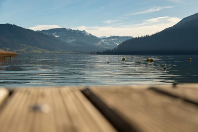 Oberaegeri, switzerland, february 20, 2023 incredible panoramic view over the lake aegerisee 