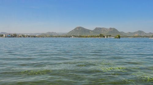 Scenic view of lake against clear sky