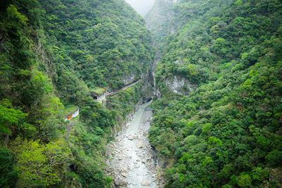 High angle view of man walking on mountain