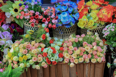 Close-up of multi colored flowers for sale in market