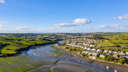 Aerial view of city against sky