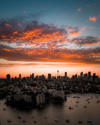 View of buildings against cloudy sky during sunset