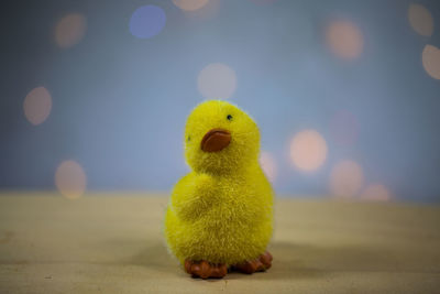 Close-up of toy duck on table