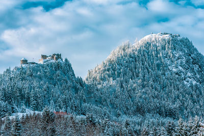 View of the medieval castle ruin ehrenberg in austria. winter landscape.