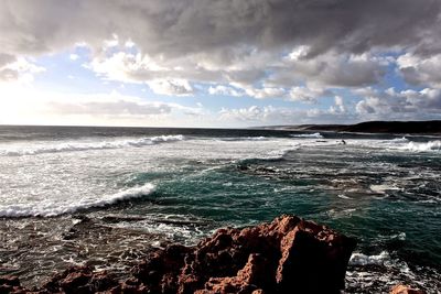 Scenic view of sea against cloudy sky