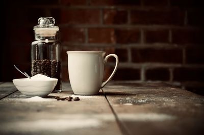 Close-up of coffee cup on table