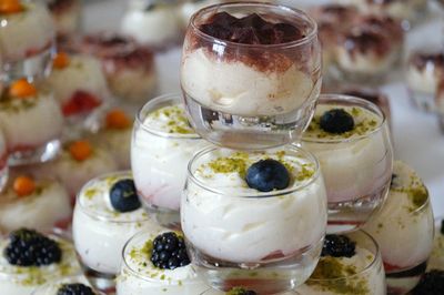 Stack of dessert glasses arranged