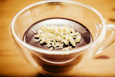 High angle view of food in glass on table