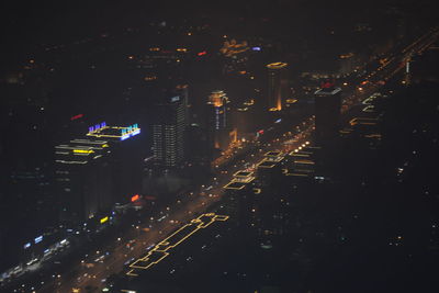 High angle view of traffic on city street at night