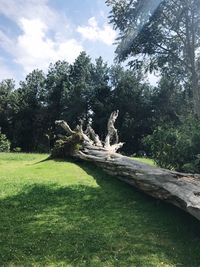 Statue in park against sky