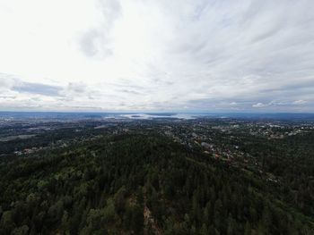 High angle shot of townscape against sky