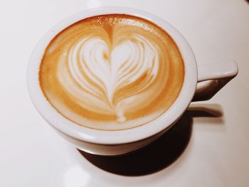 Close-up of served cappuccino coffee cup with latte design