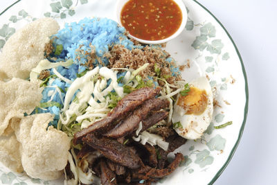 High angle view of meal served in plate