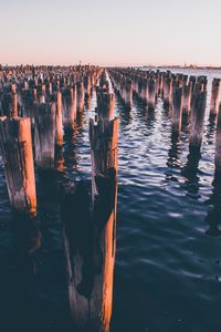 Beautiful sunset panoramic view of the historic princes pier in melbourne 