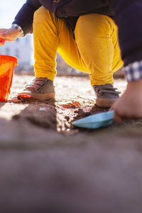 Low section of man wearing shoes on land