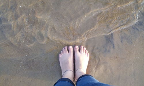 Low section of woman standing on beach