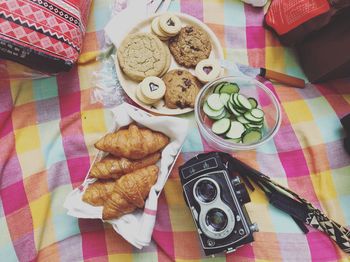 High angle view of food on table