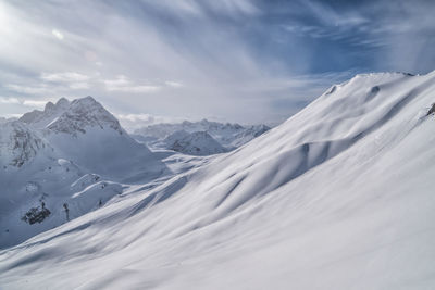 Scenic view of snowcapped mountains against sky