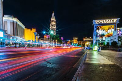 Light trails on city street at night