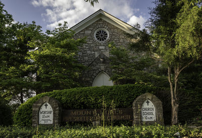 Exterior of temple against building