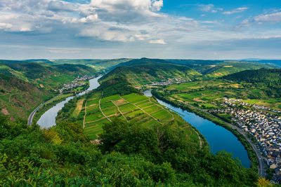 Panoramic view of the moselle vineyards, germany.