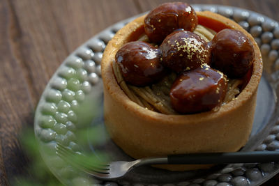 High angle view of dessert in plate